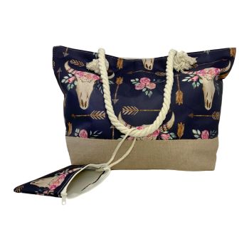 Arrow & Blossom Boho Medium Burlap Bottom Weekender Tote