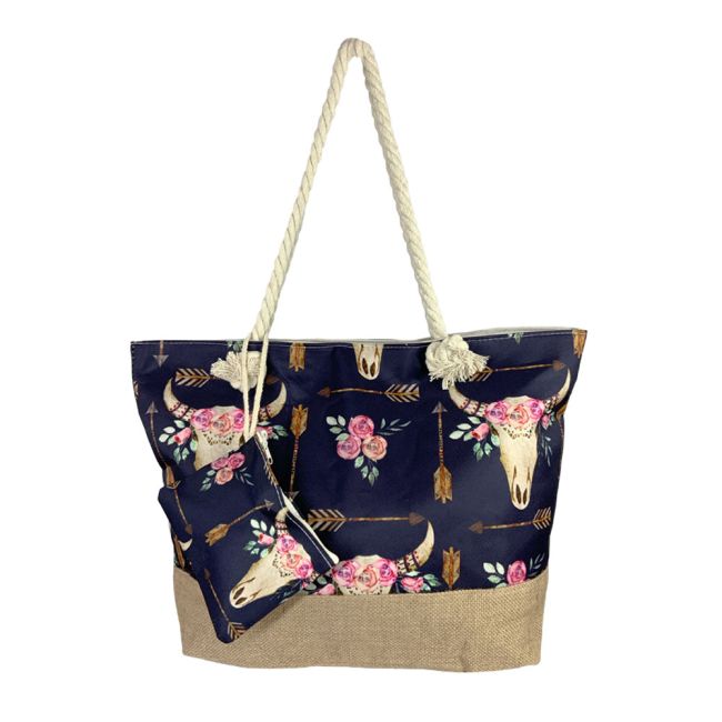 Arrow & Blossom Boho Medium Burlap Bottom Weekender Tote #2