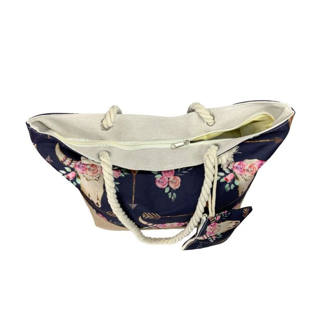 Arrow & Blossom Boho Medium Burlap Bottom Weekender Tote #4