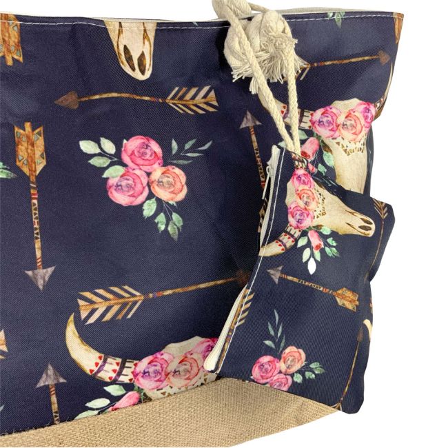 Arrow & Blossom Boho Medium Burlap Bottom Weekender Tote #5