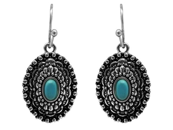 Western Navajo Style Concho Turquoise Dangle Earrings