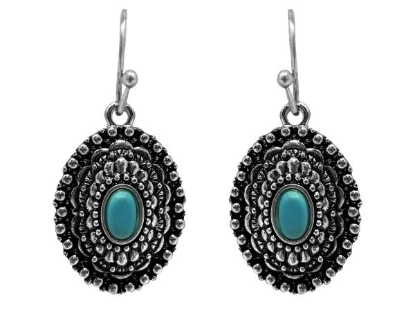Western Navajo Style Concho Turquoise Dangle Earrings