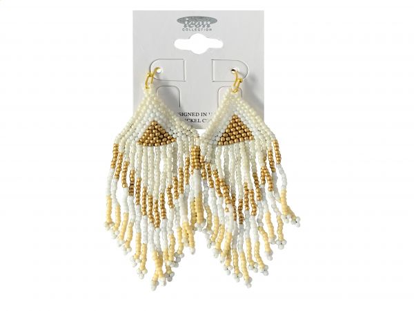 A set of large teardrop shaped beaded earrings - white and gold