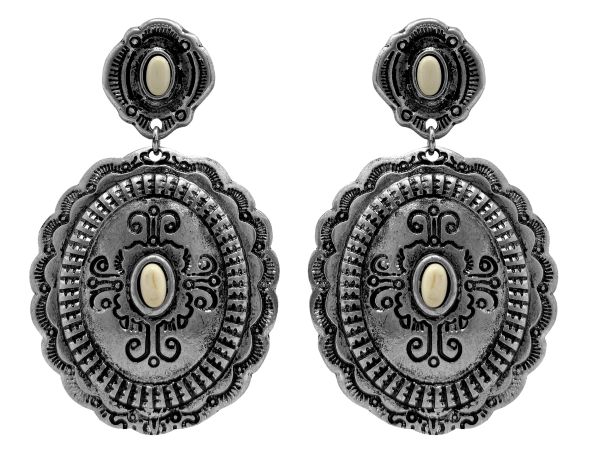 Western Style Concho Drop Statement Earrings