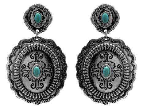 Western Style Concho Teal Drop Statement Earrings