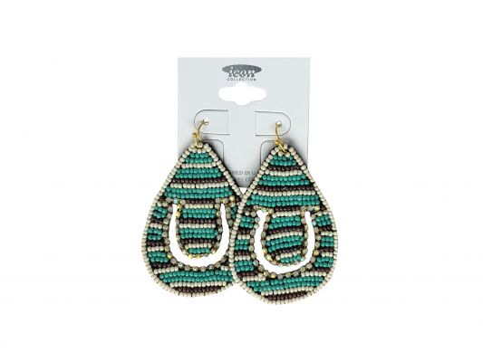 Teardrop shaped teal beaded Horseshoe cutout Earring