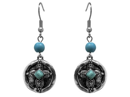 Silver Cross Earrings with Turquoise accents