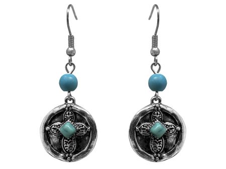 Silver Cross Earrings with Turquoise accents