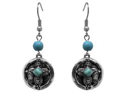Silver Cross Earrings with Turquoise accents