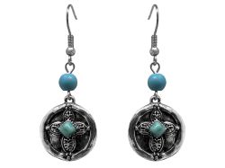 Silver Cross Earrings with Turquoise accents