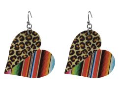 Western Heart Serape and Cheetah Earrings