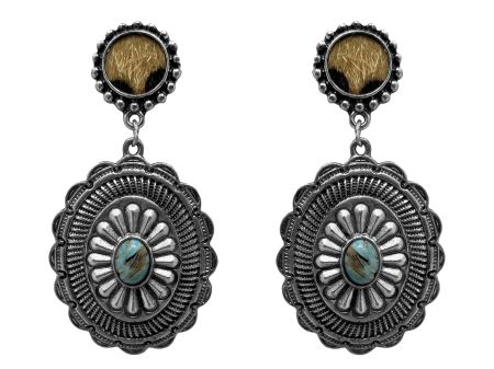 Western Style Concho Cheetah Post Statement Earrings