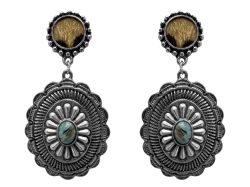 Western Style Concho Cheetah Post Statement Earrings