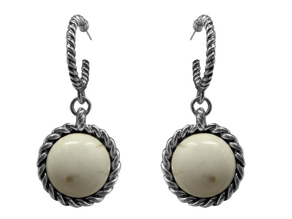 Western Style Silver Hoop Semi-precious Stone Drop Post Earrings #2