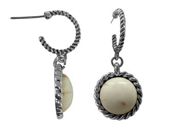 Western Style Silver Hoop Semi-precious Stone Drop Post Earrings