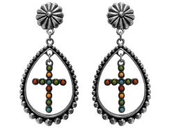 Western Cross Beaded Hoop Earrings