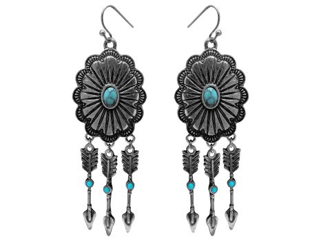 Round concho earring with turquoise and arrow dangles