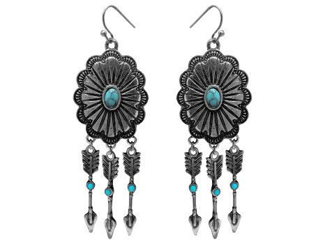 Round concho earring with turquoise and arrow dangles