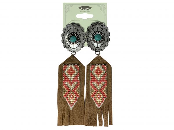 Concho Earrings with beaded leather accents