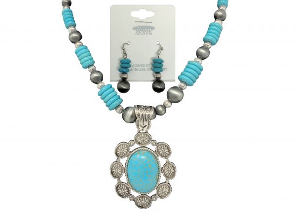 Turquoise beaded earring and necklace set