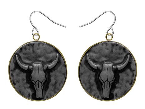 Attitude by Montana Silversmith, Set of black longhorn on silver disk earrings with fishhook back