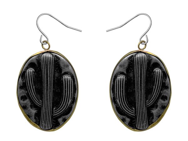 Attitude by Montana Silversmith, Set of black cactus disk earrings with fishhook back