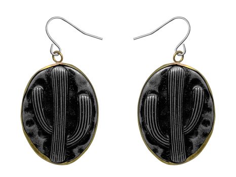 Attitude by Montana Silversmith, Set of black cactus disk earrings with fishhook back