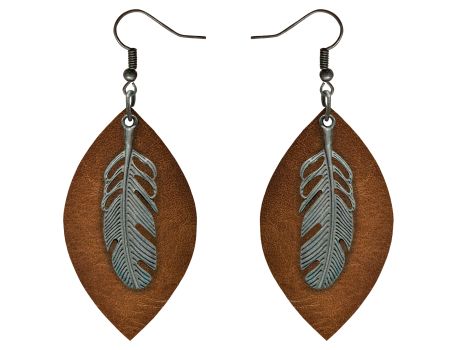ATTITUDE Earrings with Leather Tear Drop and leaf Accent