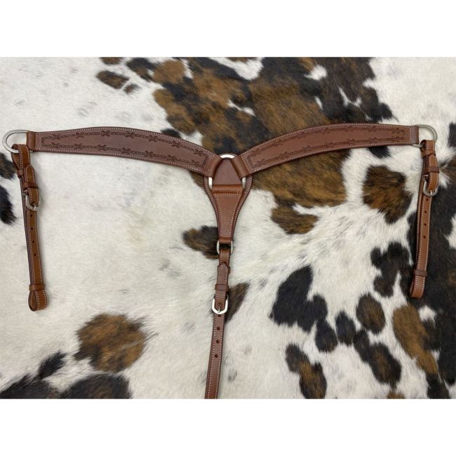 Showman Argentina Cow Leather Tapered Breastcollar - Barbed Wire Tooling #2