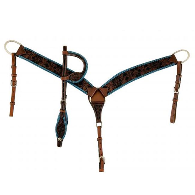 Showman Turquoise Laced Argentina Cow Leather Browband Headstall and Breastcollar Set