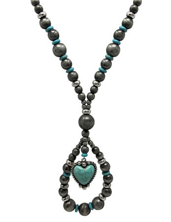 Turquoise beaded necklace with heart charm