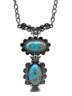Western Oval Turquoise Stone Concho Double Pendant Necklace