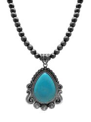 Turquoise Stone Teardrop Pendant Navajo Pearl Necklace