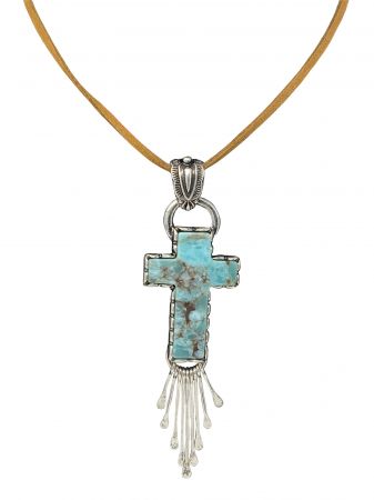 Turquoise cross leather necklace