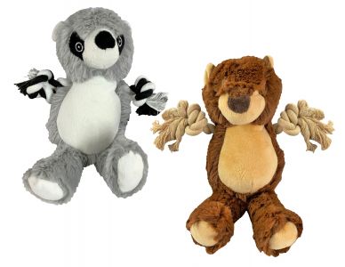 Plush Dog Toy Bears with squeaker and braided rope toy inside