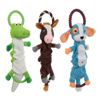 Cowboy Pals Plush Squeaky Crinkle Rope Dog Toy