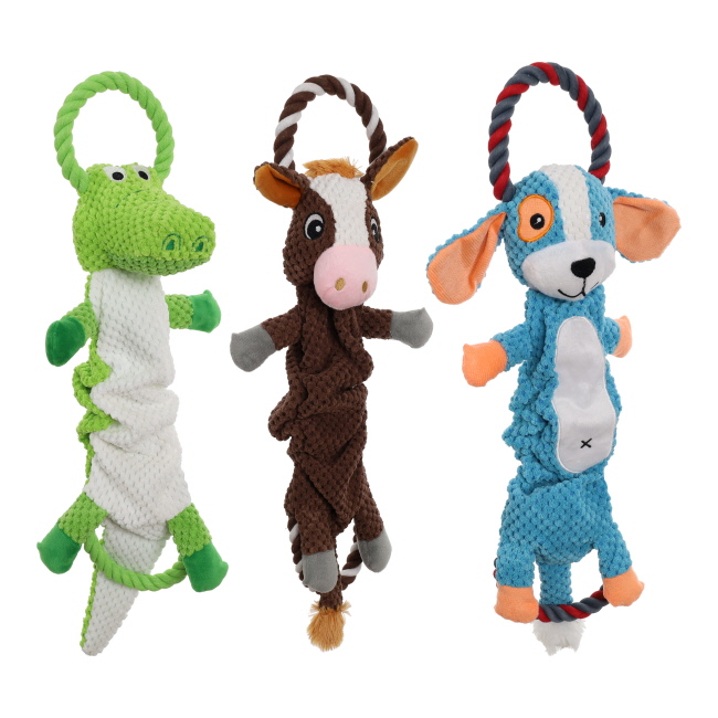 Cowboy Pals Plush Squeaky Crinkle Rope Dog Toy