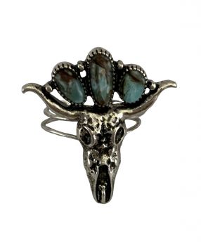 Adjustable Steer head silver ring with turquoise stones