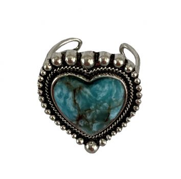 Adjustable heart silver ring with turquoise stone accent