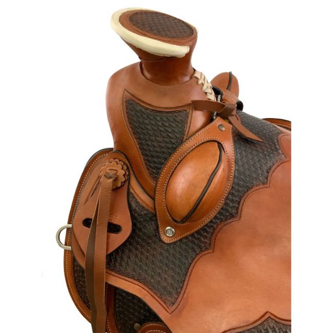 16" Rustic Rider Wade Style Saddle with Basketweave Tooling #2