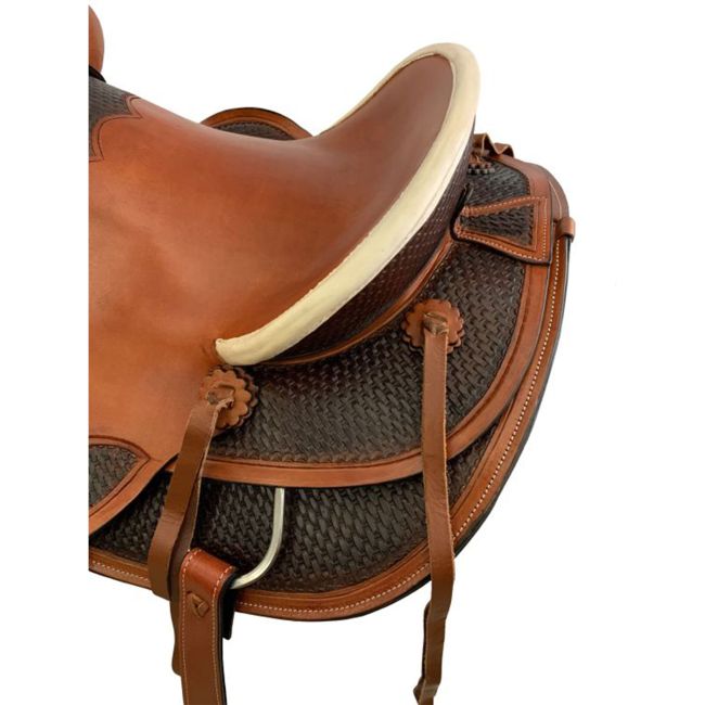 16" Rustic Rider Wade Style Saddle with Basketweave Tooling #3