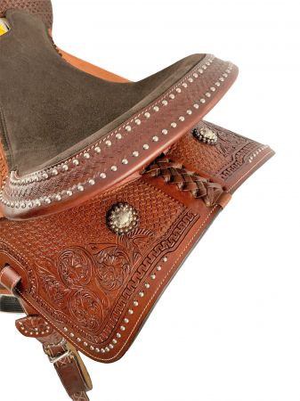 15" Barrel style western saddle with suede seat and silver dots #2