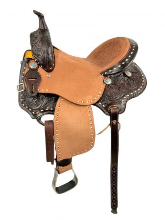 16" Barrel style western saddle with floral tooled seat