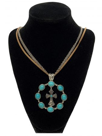 Turquoise cross earring and round necklace set #2
