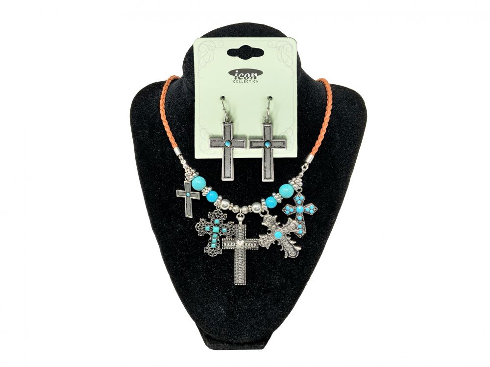 Turquoise cross earring and necklace set