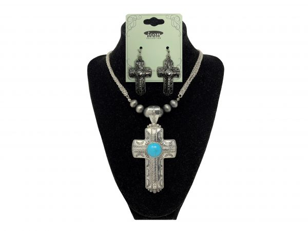 Turquoise cross earring and cross necklace set