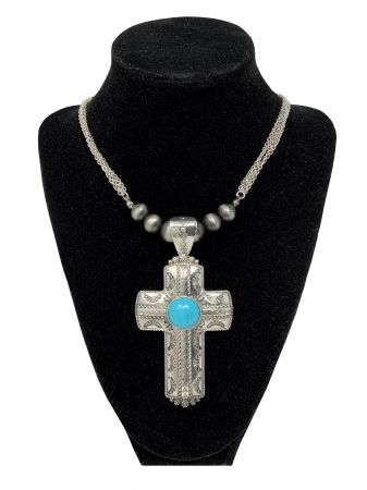 Turquoise cross earring and cross necklace set #2