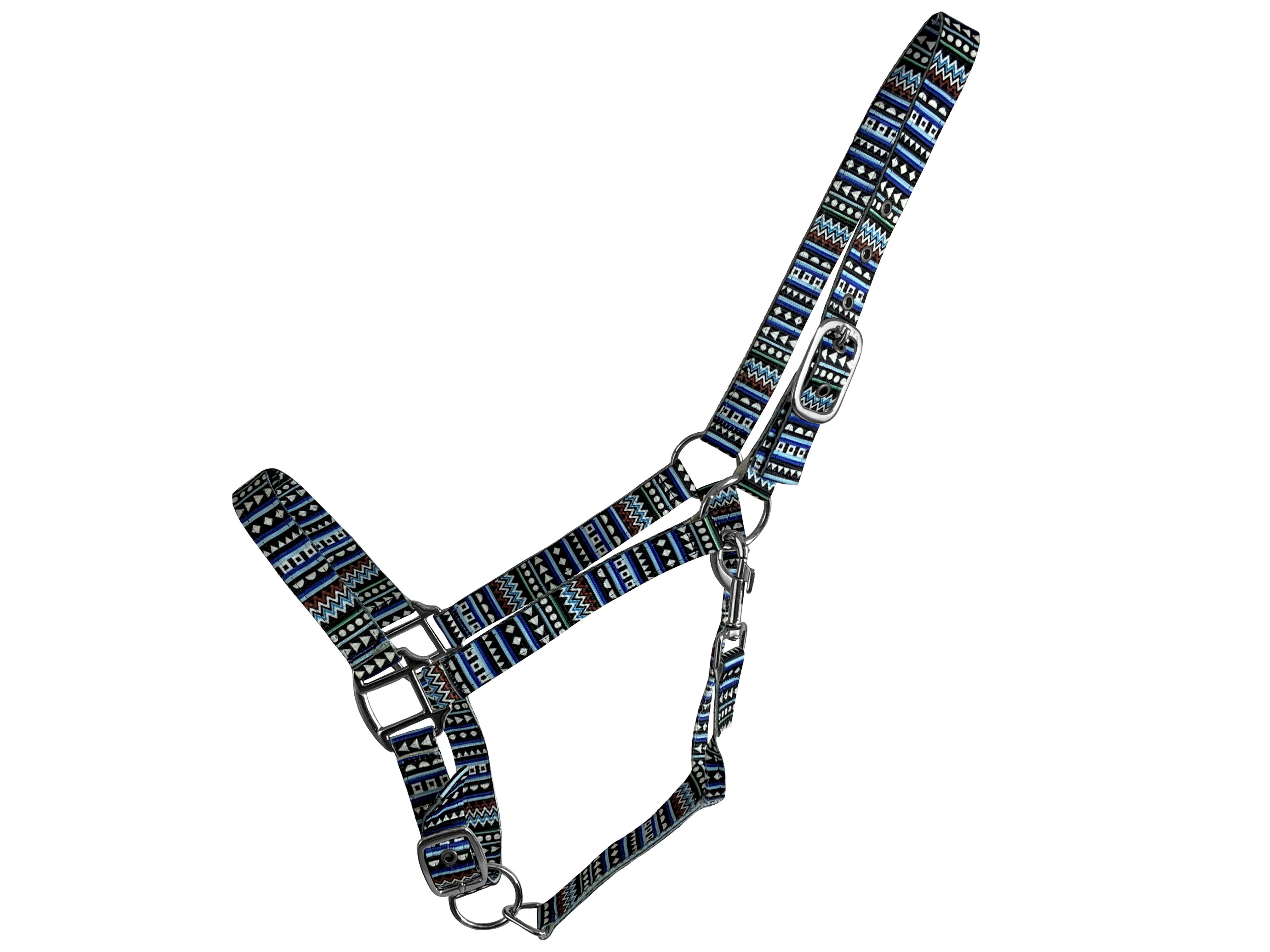 Premium nylon adjustable horse halter - Blue Aztec print