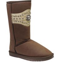 P&G Brown Suede Tall Boot with Cream Gator Accented with Crystal Concho