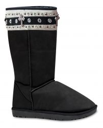 P&G Black suede tall boot with white embossed leather top